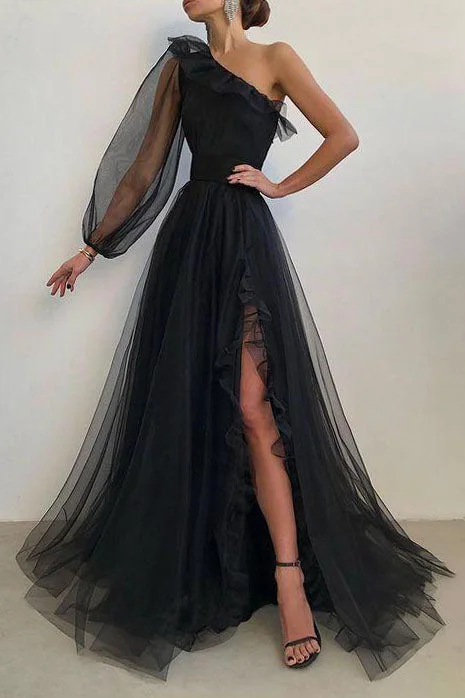 Hurry In Princess Black A Line Tulle Prom Dresses Long Formal Evening Dresses