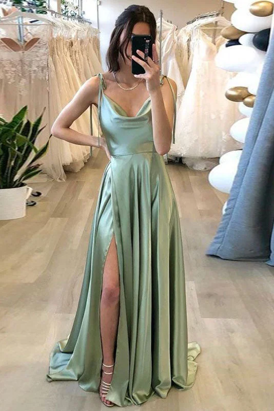 Time-Limited Offer Dusty Sage Spaghetti Straps Simple Evening Dress Long Prom Dresses