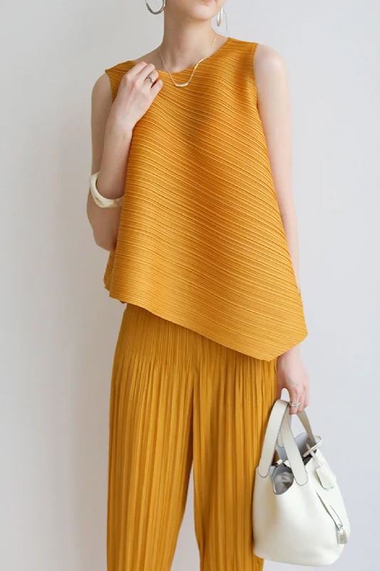 Big Discounts Awakecrm Pleated Sleeveless Crew Neck Tops