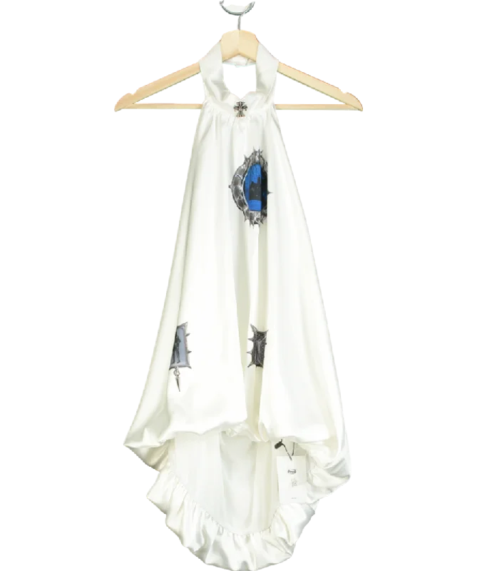 Savings Bonanza PROD White Halter-neck Printed Satin Top UK M