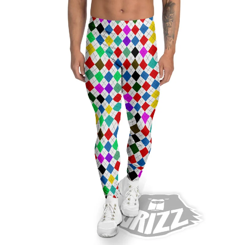 Huge Savings Argyle Colorful Print Pattern Men's Leggings