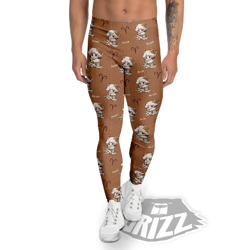 Don't Miss Aries Cute Cartoon Print Pattern Men's Leggings