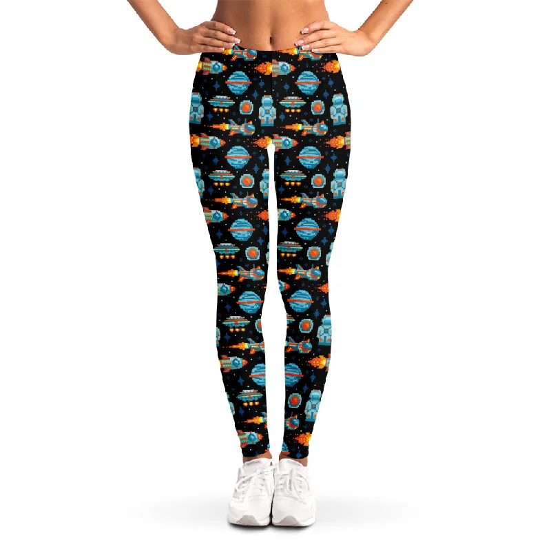 Crazy Savings Astronaut And Space Pixel Pattern Print Women's Leggings