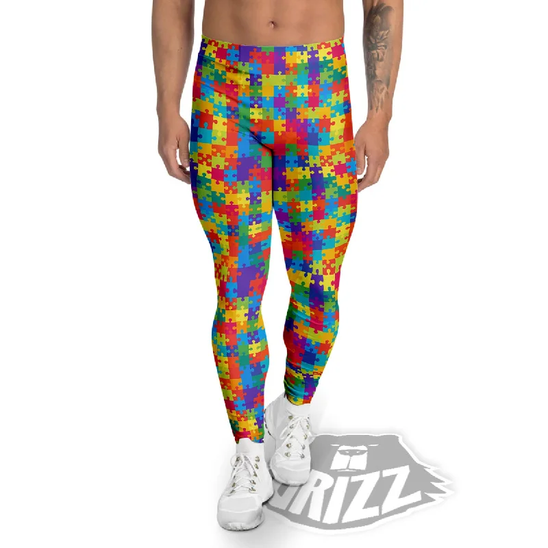 Weekend Deal Awareness Puzzle Colorful Autism Print Men's Leggings