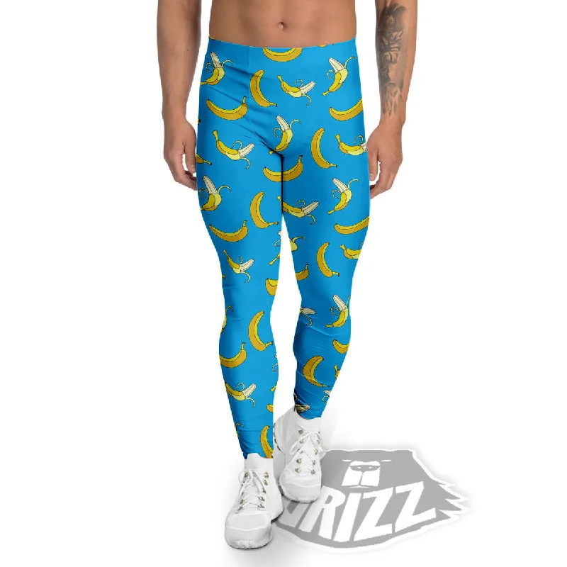Savings Bonanza Banana Blue Print Pattern Men's Leggings