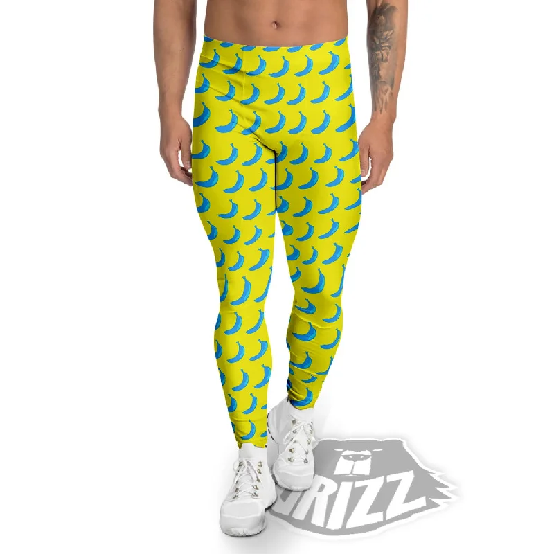 Price Smash Banana Yellow And Blue Print Pattern Men's Leggings