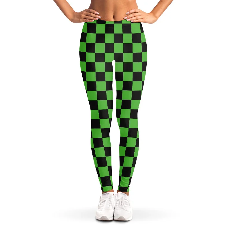 Members Only Black And Green Checkered Print Women's Leggings