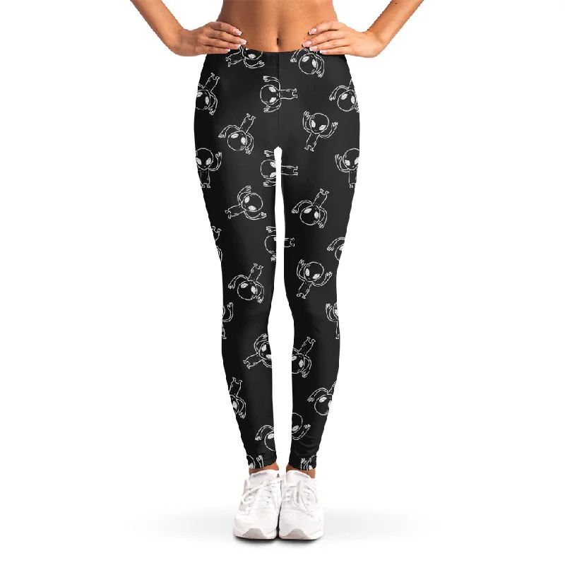Don't Miss Black And White Alien Print Women's Leggings