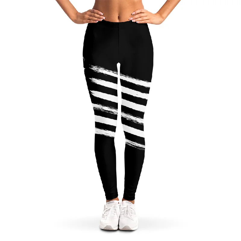 Crazy Savings Black And White American Flag Print Women's Leggings