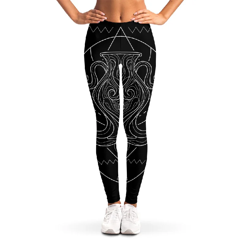 Value Deals Black And White Aquarius Sign Print Women's Leggings