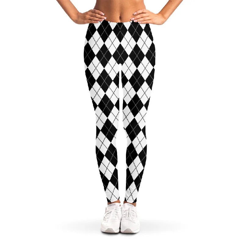 Today’s Deal Black And White Argyle Pattern Print Women's Leggings