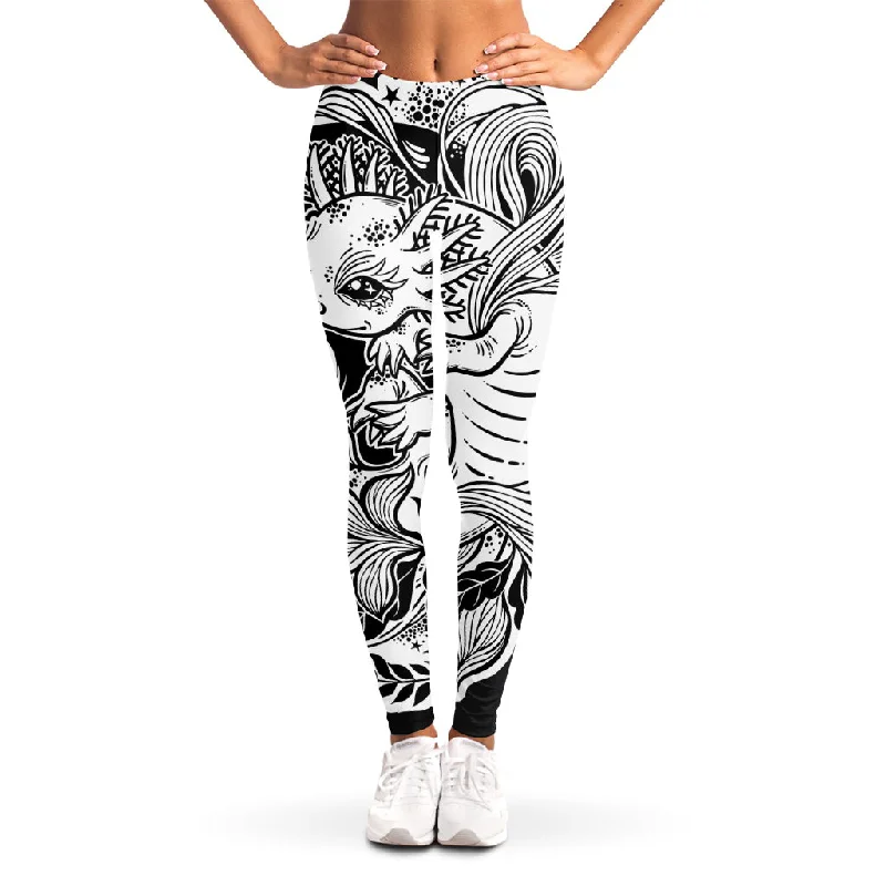 Super Bargain Black And White Axolotl Print Women's Leggings