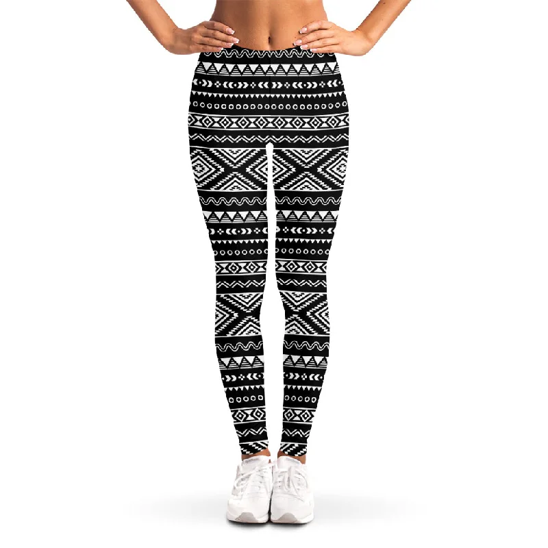 Steals and Deals Black And White Aztec Ethnic Print Women's Leggings