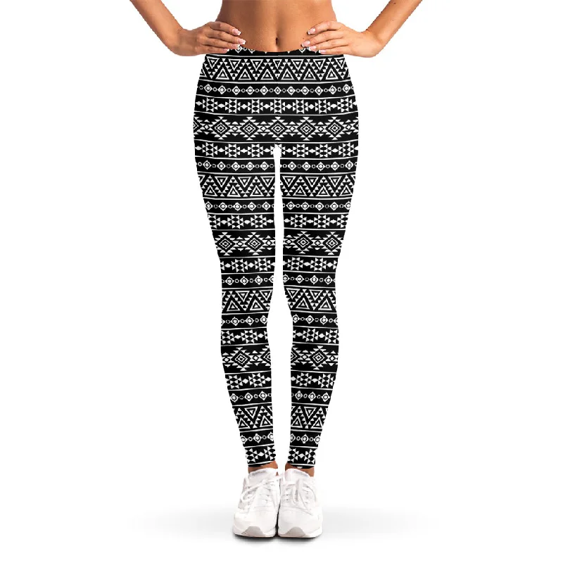 Shop and Save Black And White Aztec Geometric Print Women's Leggings