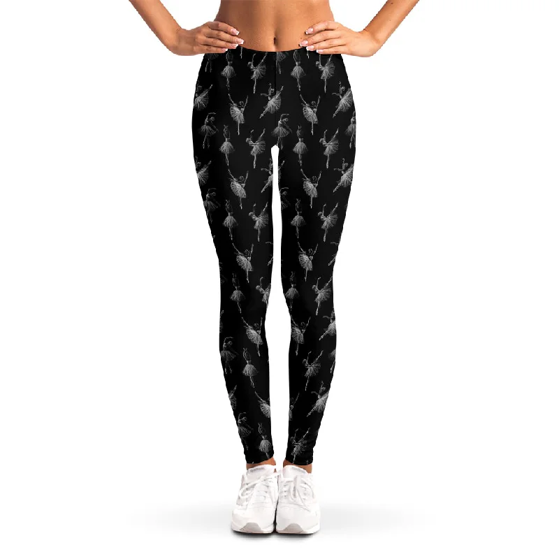 Reduced Prices Black And White Ballet Pattern Print Women's Leggings