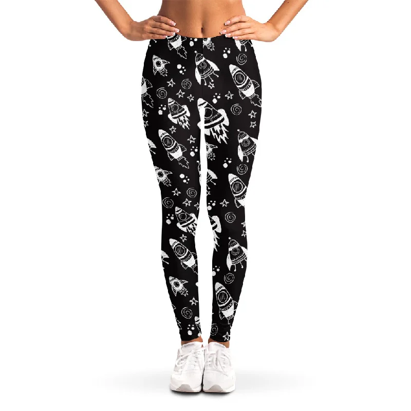 Deal of the Week Black And White Rocket Pattern Print Women's Leggings