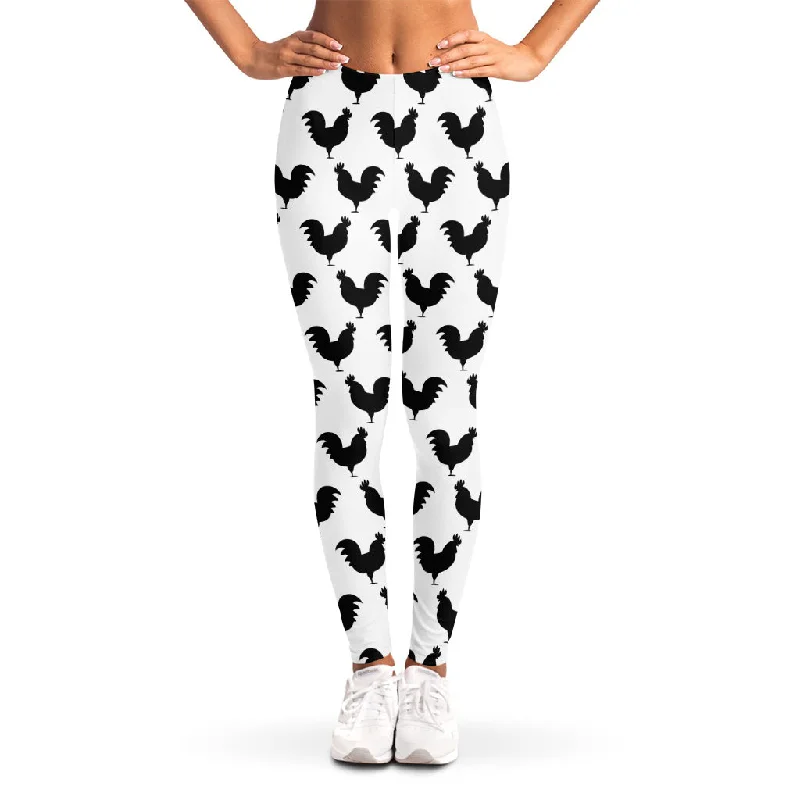 Blowout Deals Black And White Rooster Pattern Print Women's Leggings