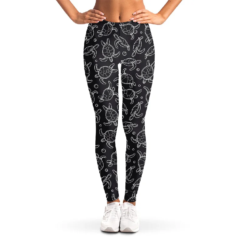 Great Bargains Black And White Sea Turtle Pattern Print Women's Leggings