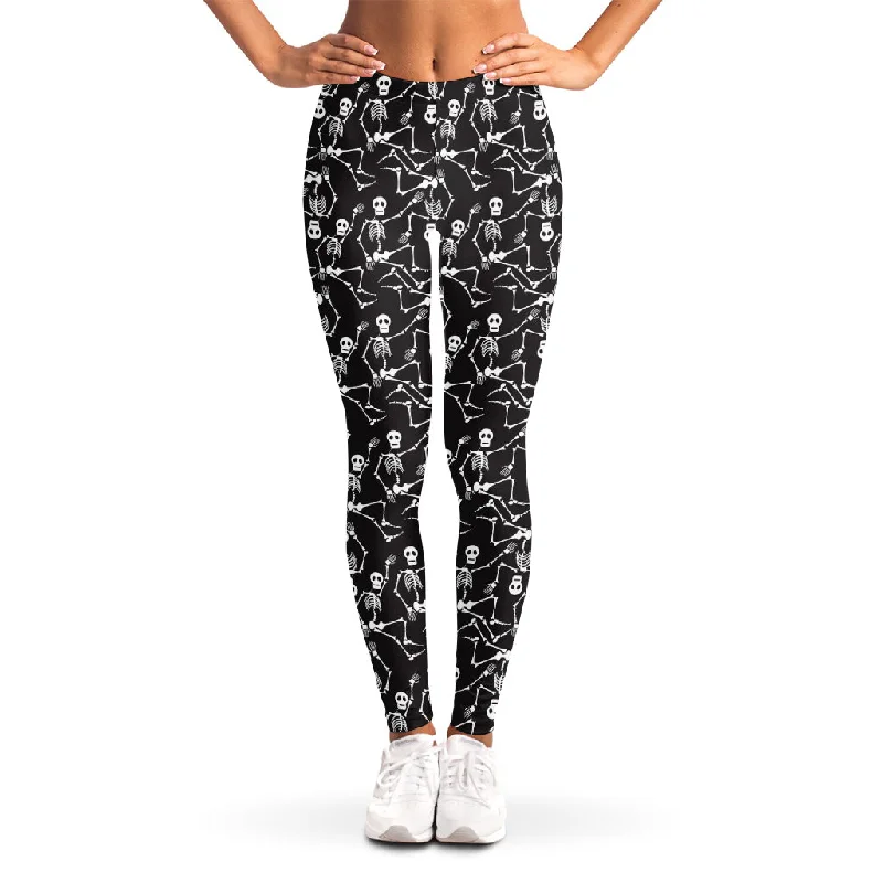 Clearance Items Black And White Skeleton Pattern Print Women's Leggings