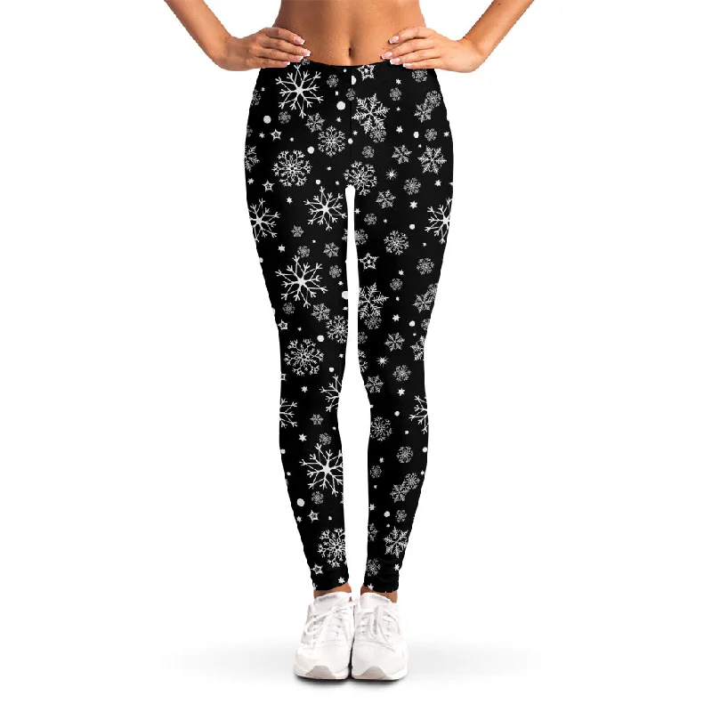 The Best Prices Black And White Snowflake Pattern Print Women's Leggings