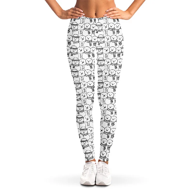 Special Price Black And White Snowman Pattern Print Women's Leggings