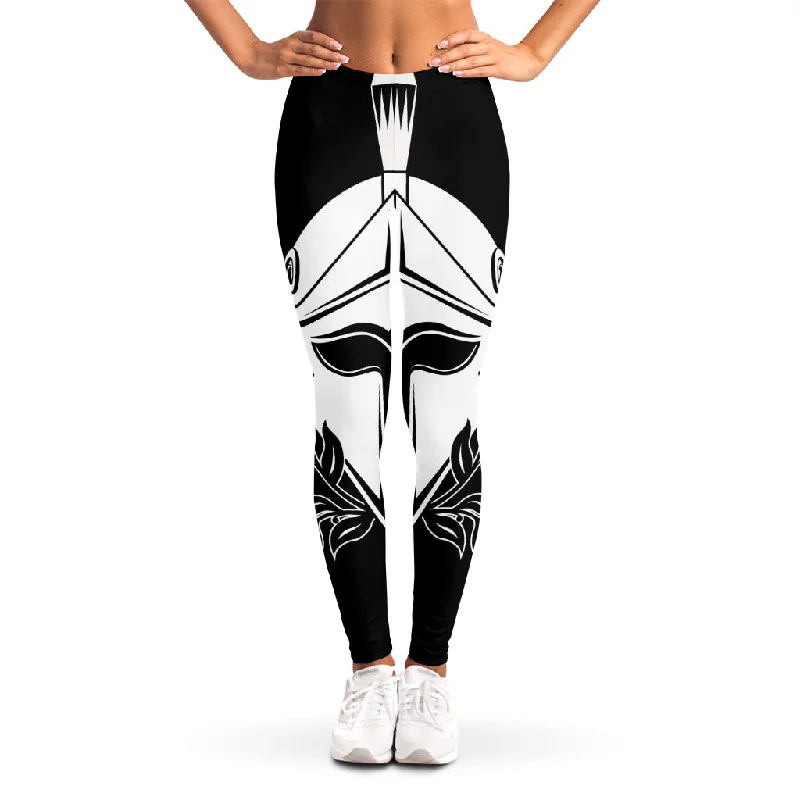 Unmissable Offer Black And White Spartan Helmet Print Women's Leggings