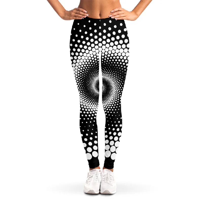 Savings Galore Black And White Spiral Dot Print Women's Leggings