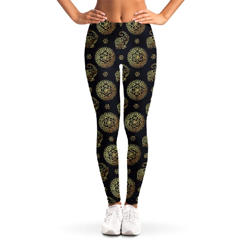 Must-Have Deals Blue And Gold Tribal Elephant Print Women's Leggings