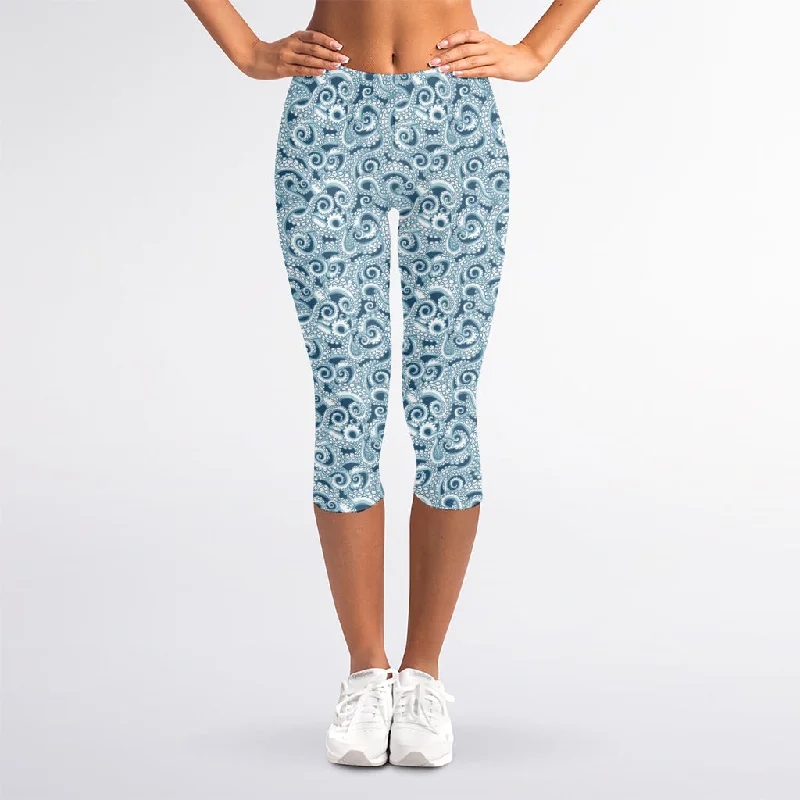 Clearance Items Blue Octopus Tentacles Pattern Print Women's Capri Leggings