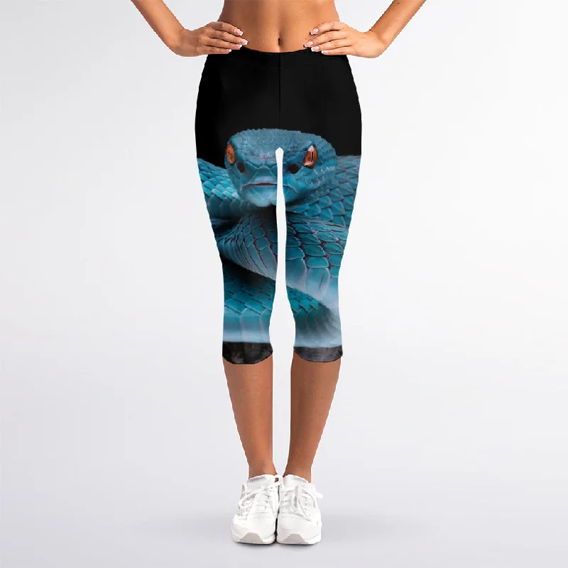 Unbeatable Prices Blue Pit Viper Snake Print Women's Capri Leggings