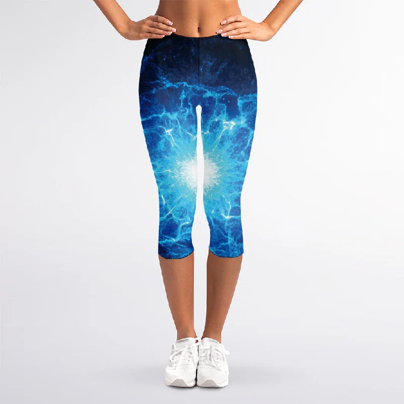 Sale Event Blue Plasma Energy Print Women's Capri Leggings