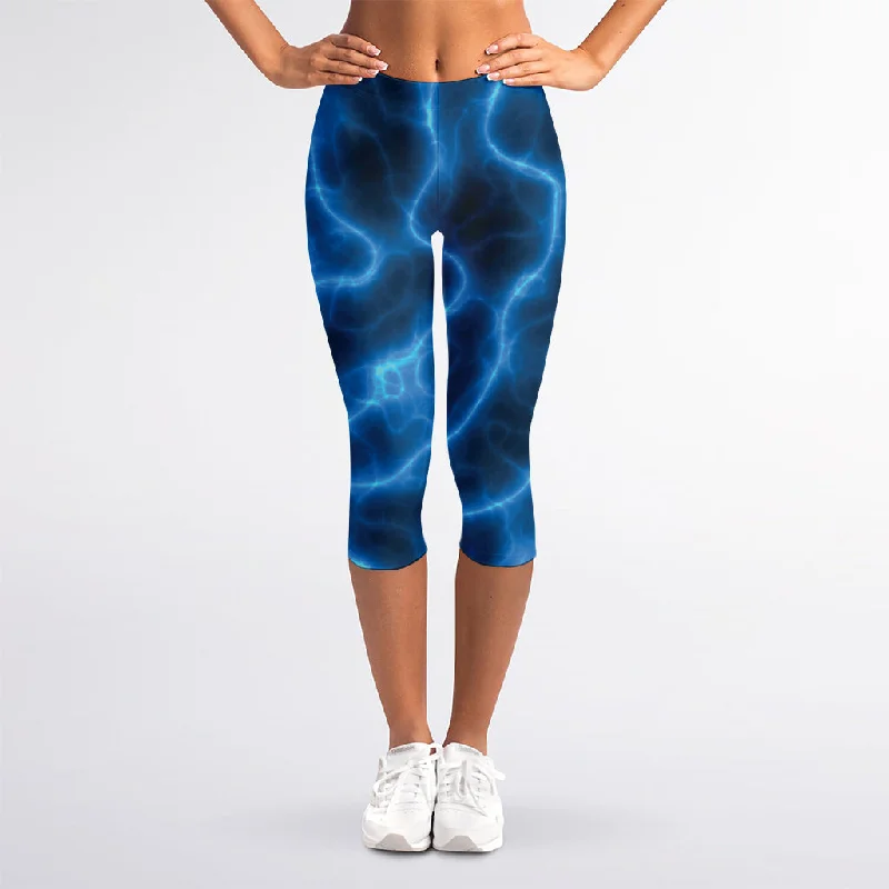Stock Clearance Blue Plasma Print Women's Capri Leggings