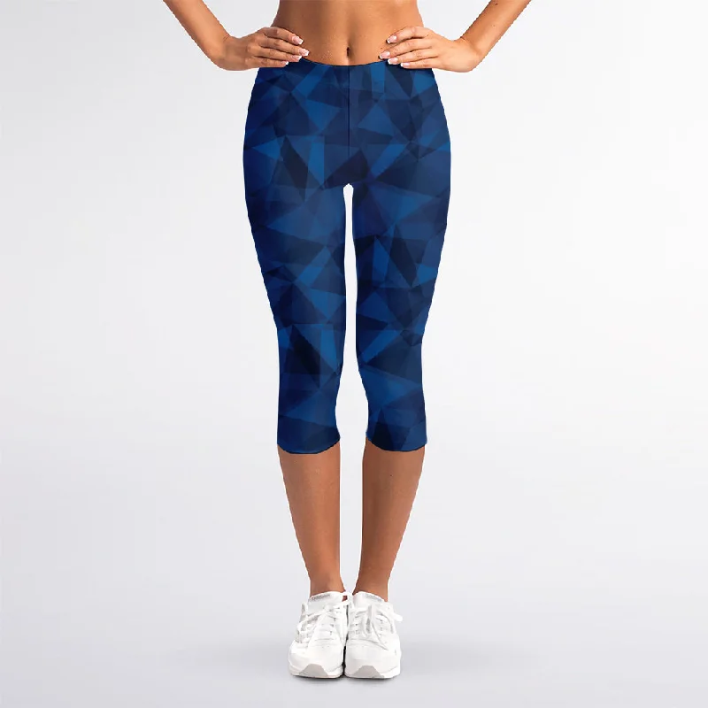 Special Discount Blue Polygonal Geometric Print Women's Capri Leggings