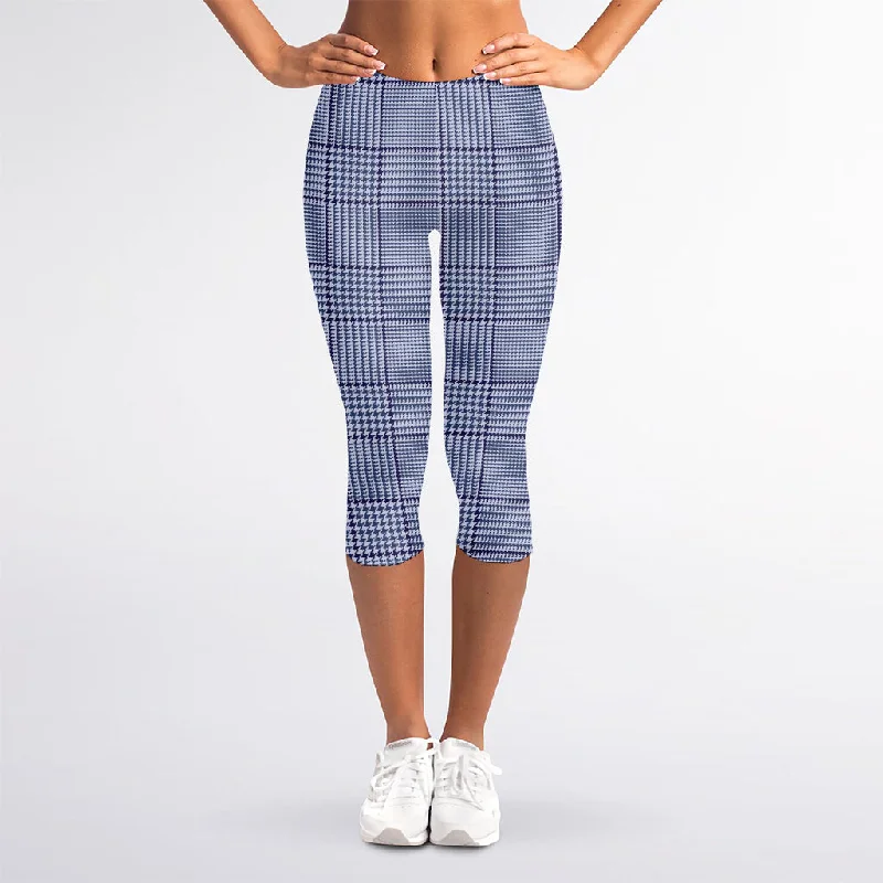 Price Rollback Blue Prince of Wales Check Print Women's Capri Leggings