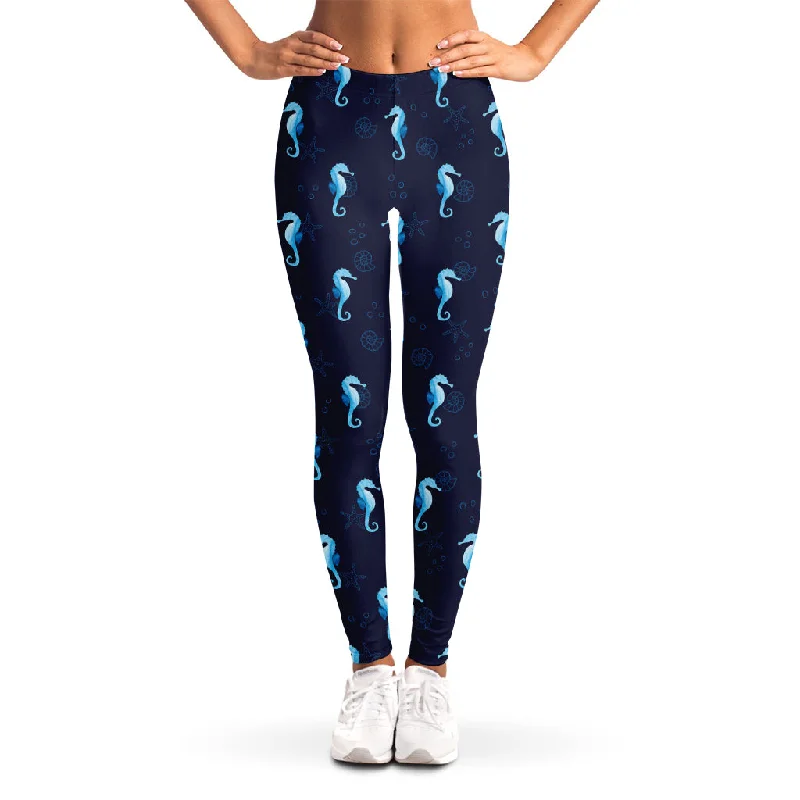 Don't Wait Blue Seahorse Pattern Print Women's Leggings