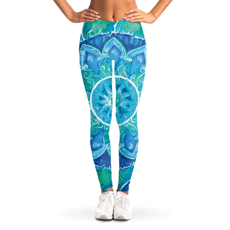 Final Clearance Blue Vishuddha Chakra Mandala Print Women's Leggings
