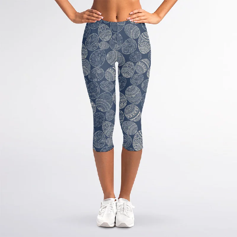 Big Discounts Bohemian Easter Eggs Pattern Print Women's Capri Leggings