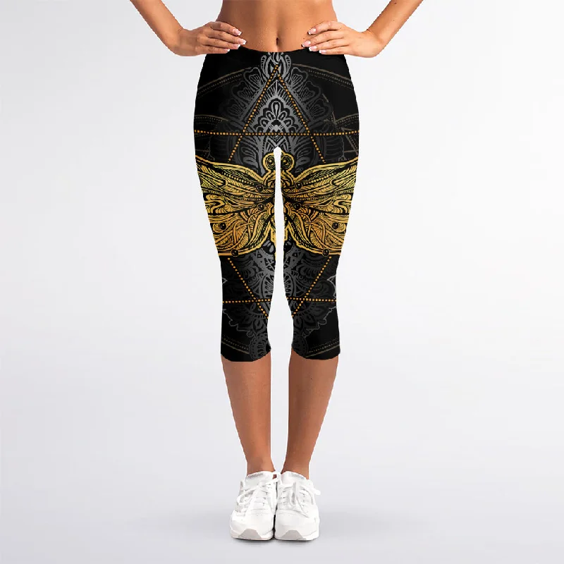 Price Break Boho Spiritual Dragonfly Print Women's Capri Leggings