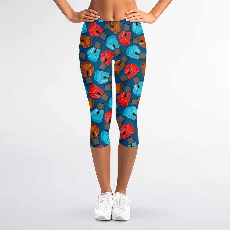 Price Buster Boxing Gloves Pattern Print Women's Capri Leggings