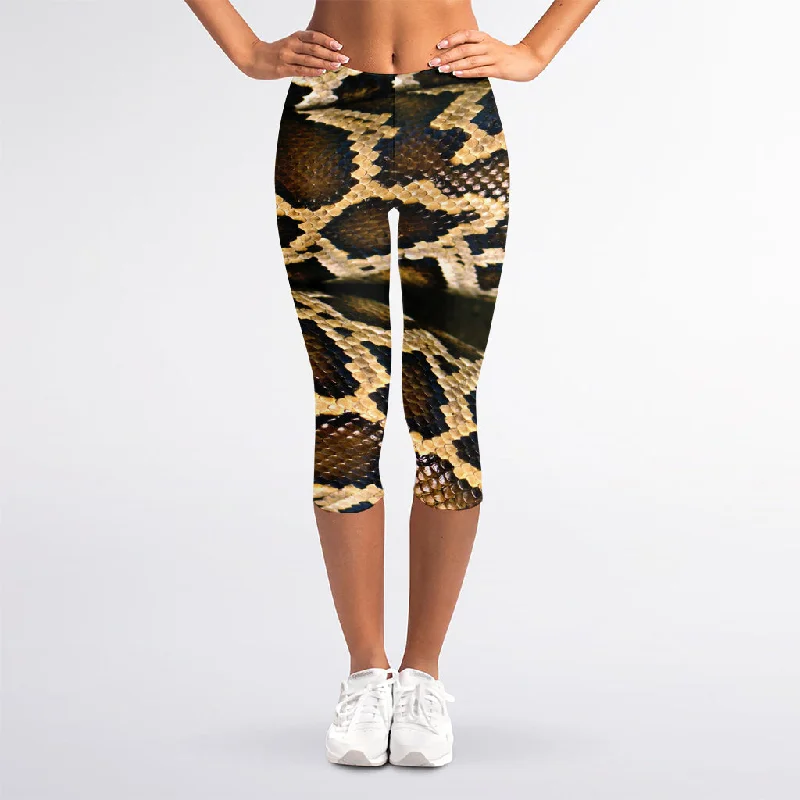 Big Savings Burmese Python Snake Print Women's Capri Leggings