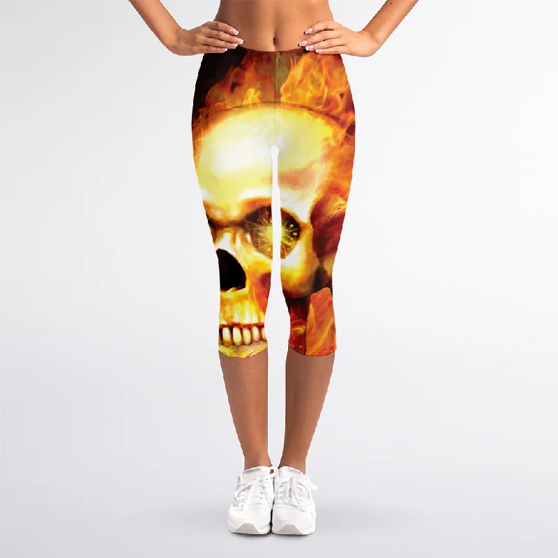Value Deals Burning Evil Skull Print Women's Capri Leggings