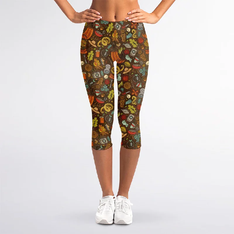 Markdowns Cartoon Camping Pattern Print Women's Capri Leggings