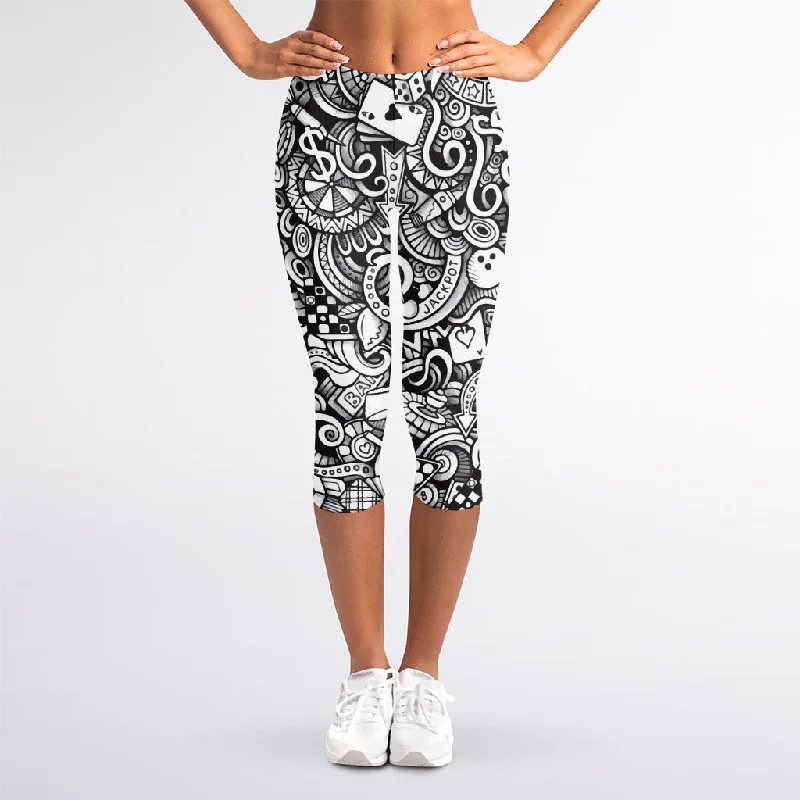 Fantastic Offers Cartoon Casino Card Pattern Print Women's Capri Leggings