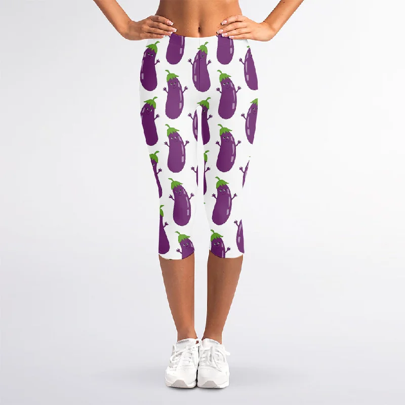 Today's Special Cartoon Eggplant Pattern Print Women's Capri Leggings