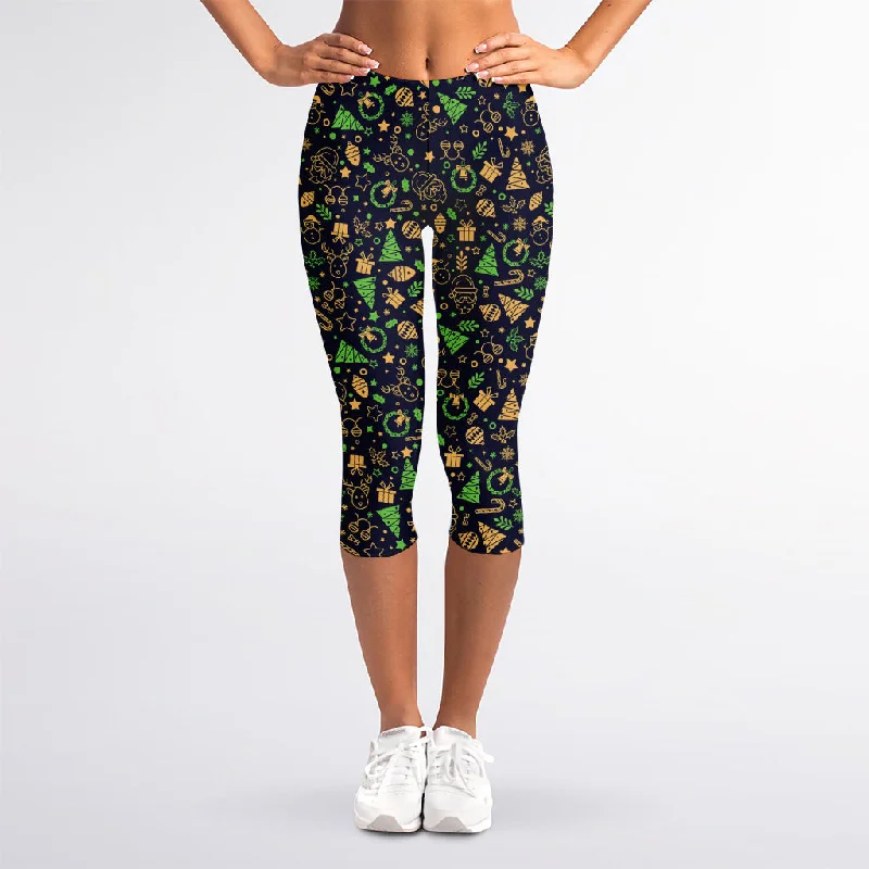 Special Buy Christmas Party Elements Pattern Print Women's Capri Leggings