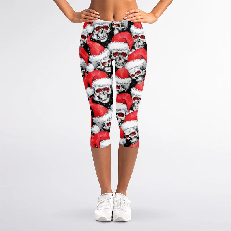 Special Offer Christmas Santa Skull Pattern Print Women's Capri Leggings