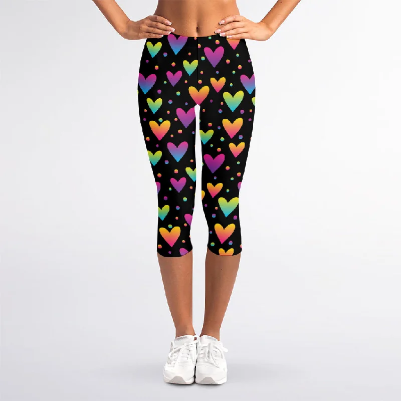 Bargain Prices Colorful Heart Pattern Print Women's Capri Leggings