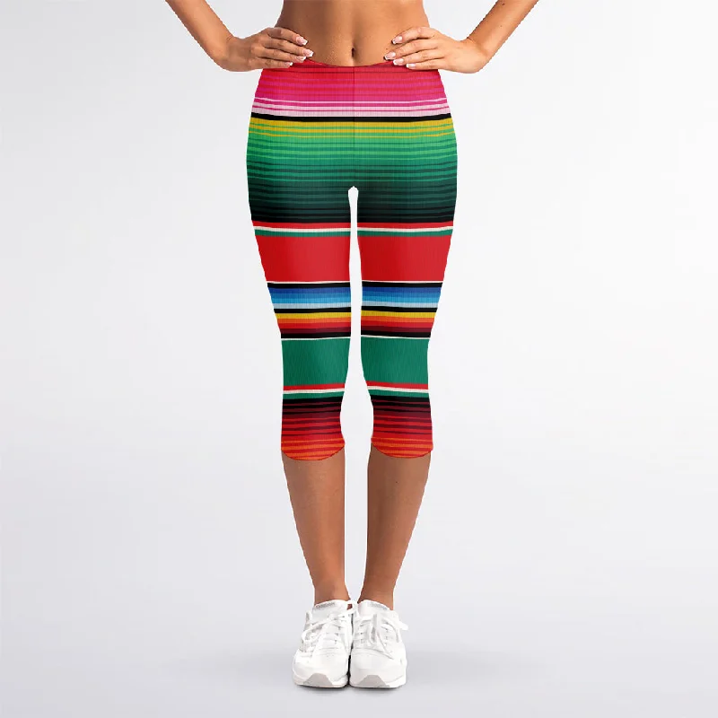 Savings Alert Colorful Mexican Blanket Pattern Print Women's Capri Leggings