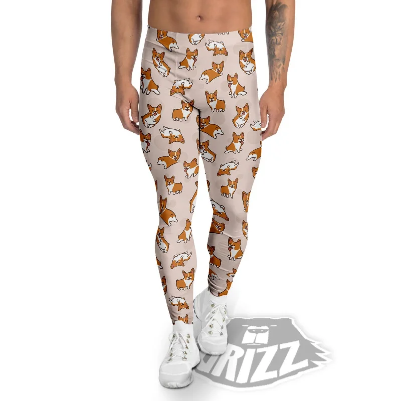 Crazy Deals Corgi Cartoon Print Pattern Men's Leggings