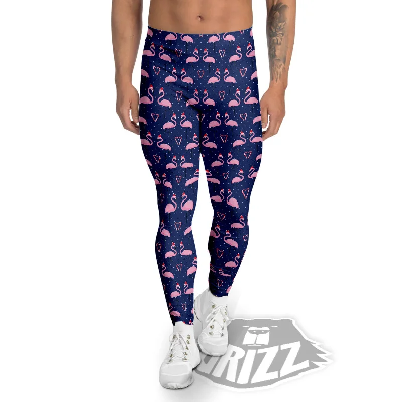 Stock Clearance Flamingo Christmas Snowy Print Pattern Men's Leggings